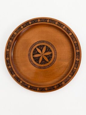 Vintage Hand-Carved Wooden Wall Decor Plate - 9.5”